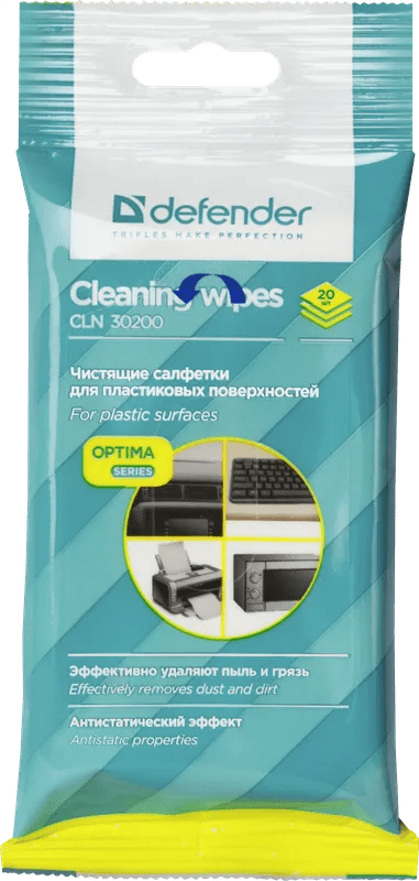 Универсальные чистящие салфетки для поверхностей Defender CLN 30200 Optima, пакет с подвесом 20 шт
