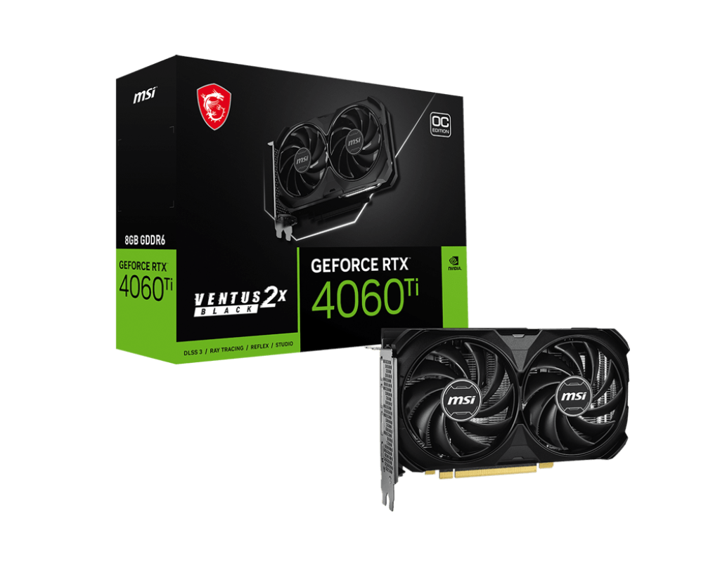 Видеокарта MSI GeForce RTX 4060TI 8G VENTUS 2X BLACK E1 OC, 8G GDDR6 128-bit HDMI 3xDP 1xHDMI