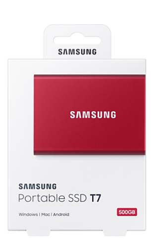 Внешний SSD  500Gb Samsung T7 USB 3.2 Gen.2 (10 Гбит/c)  AES 256, Красный, MU-PC500R/WW