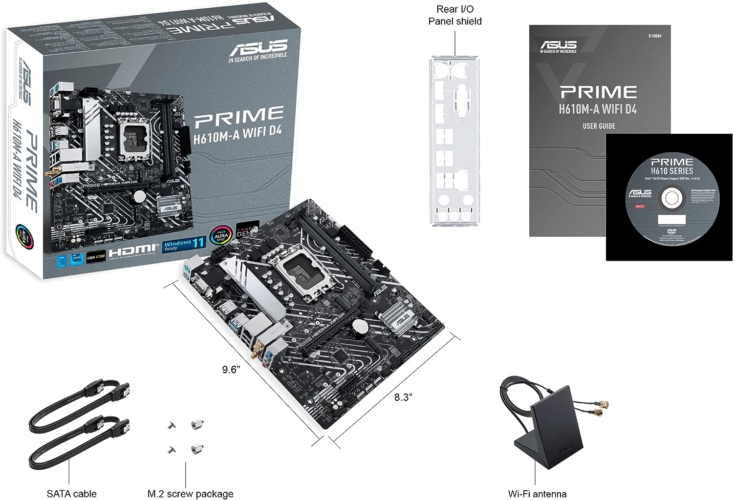 Материнская плата ASUS PRIME  H610M-A WIFI D4, LGA1700 2xDDR4 4xSATA3 2xM.2 D-Sub HDMI DP mATX