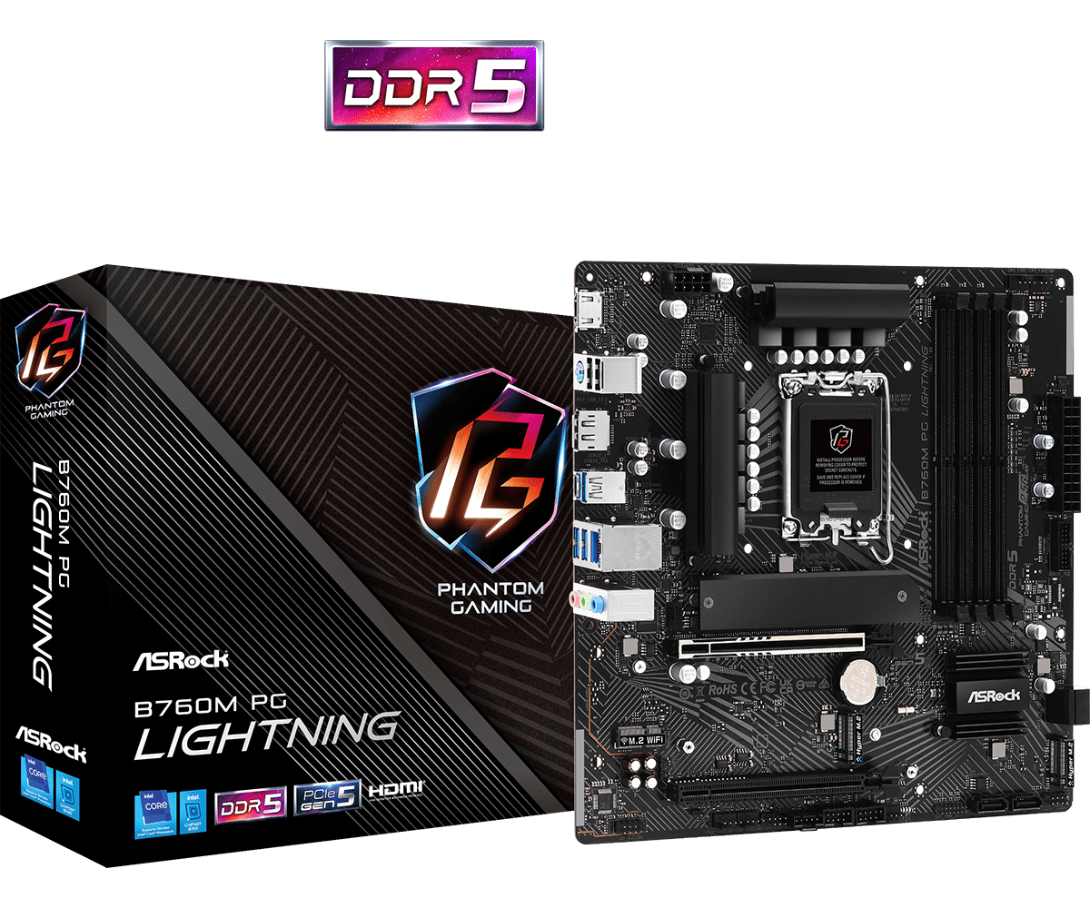 Материнская плата ASRock B760M PG LIGHTNING LGA1700 4xDDR5 4xSATA 3xM.2 HDMI DP mATX
