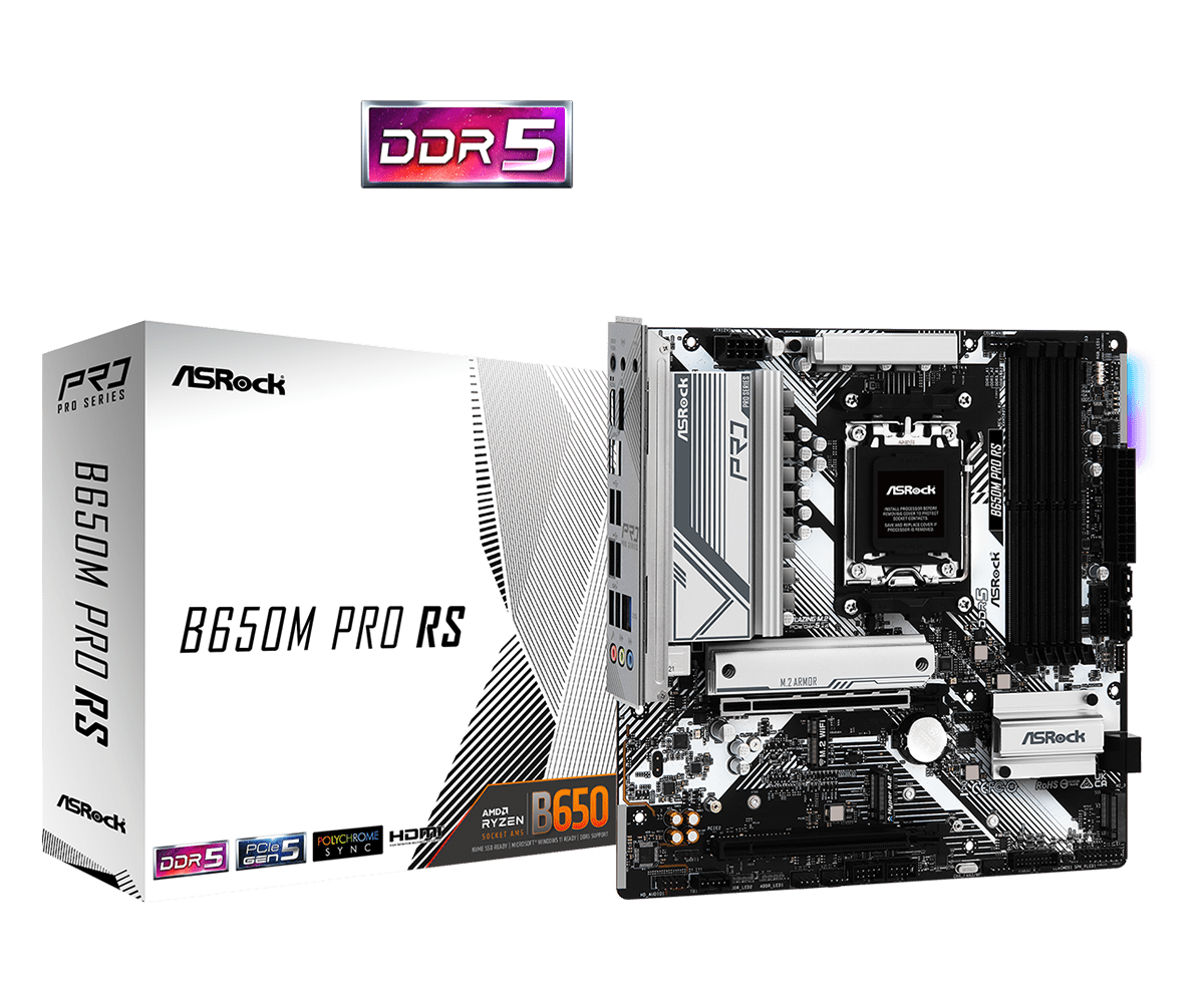 Материнская плата ASRock B650M PRO RS AM5 4xDDR5 4xSATA3 3xM.2 HDMI DP mATX
