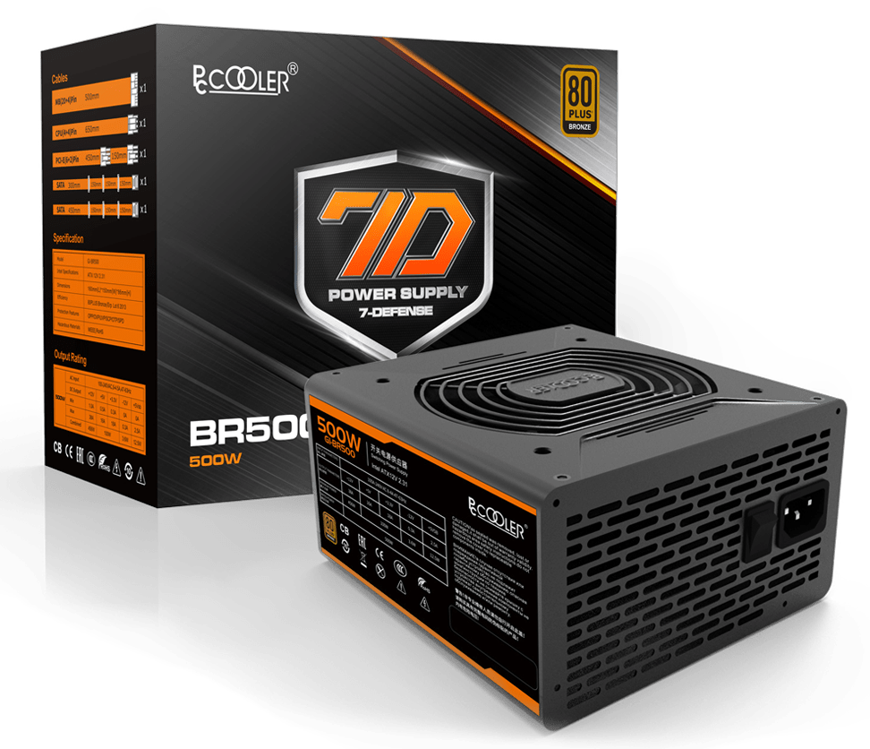 Блок питания PCCooler GI-BR500, 500W, Non Modular, 80+ BRONZE, Fan 120mm, GI-BR500