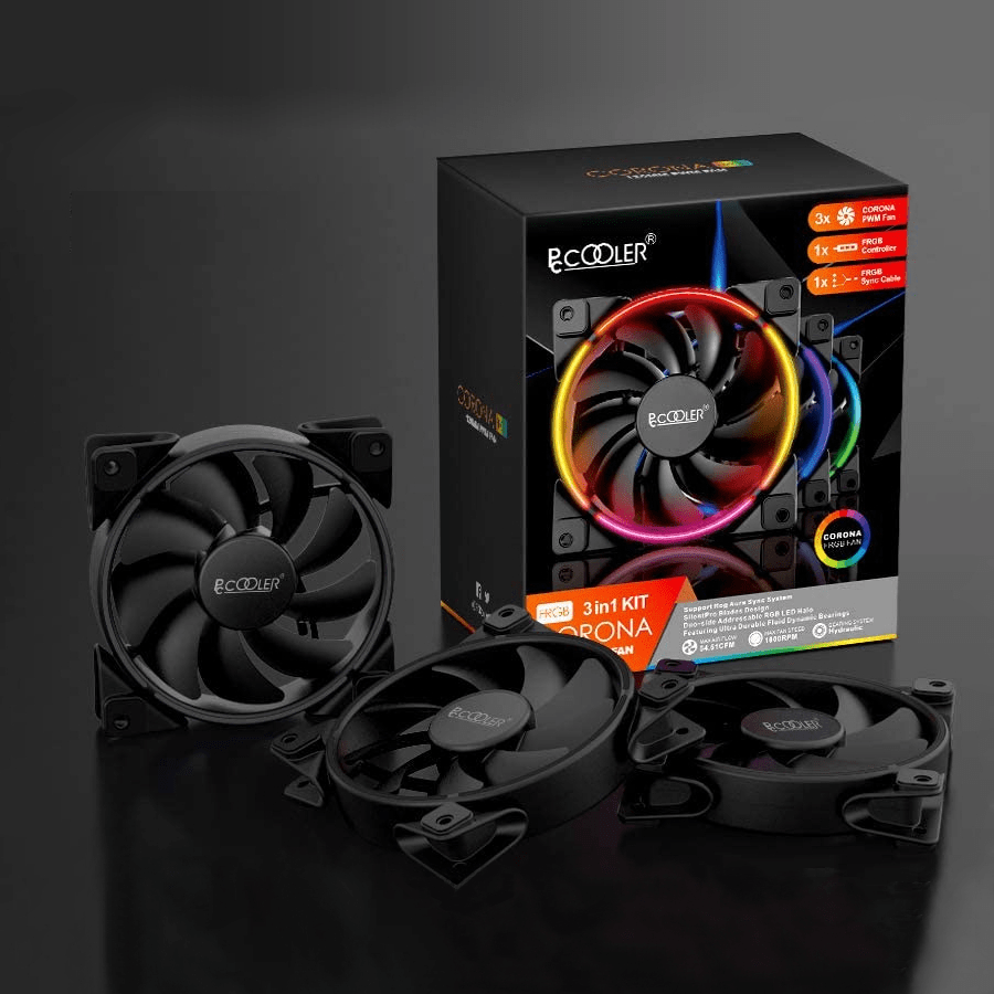 Вентилятор для корпуса PCCooler CORONA 3-IN-1 FRGB KIT 3x120mm 1000-2000 ± 10% RPM  Black